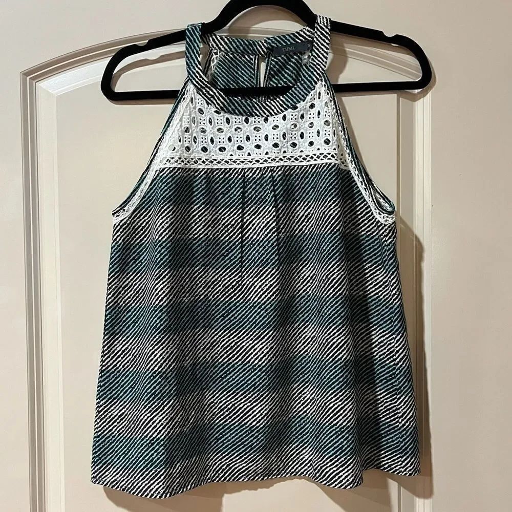 ANTHROPOLOGIE THML Sleeveless Embroidery Button Back Blouse Green Women’s Small